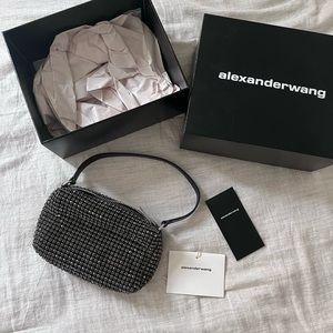 Alexander Wang Heiress Pouch Rhinestone Mesh & Leather Bag in Black